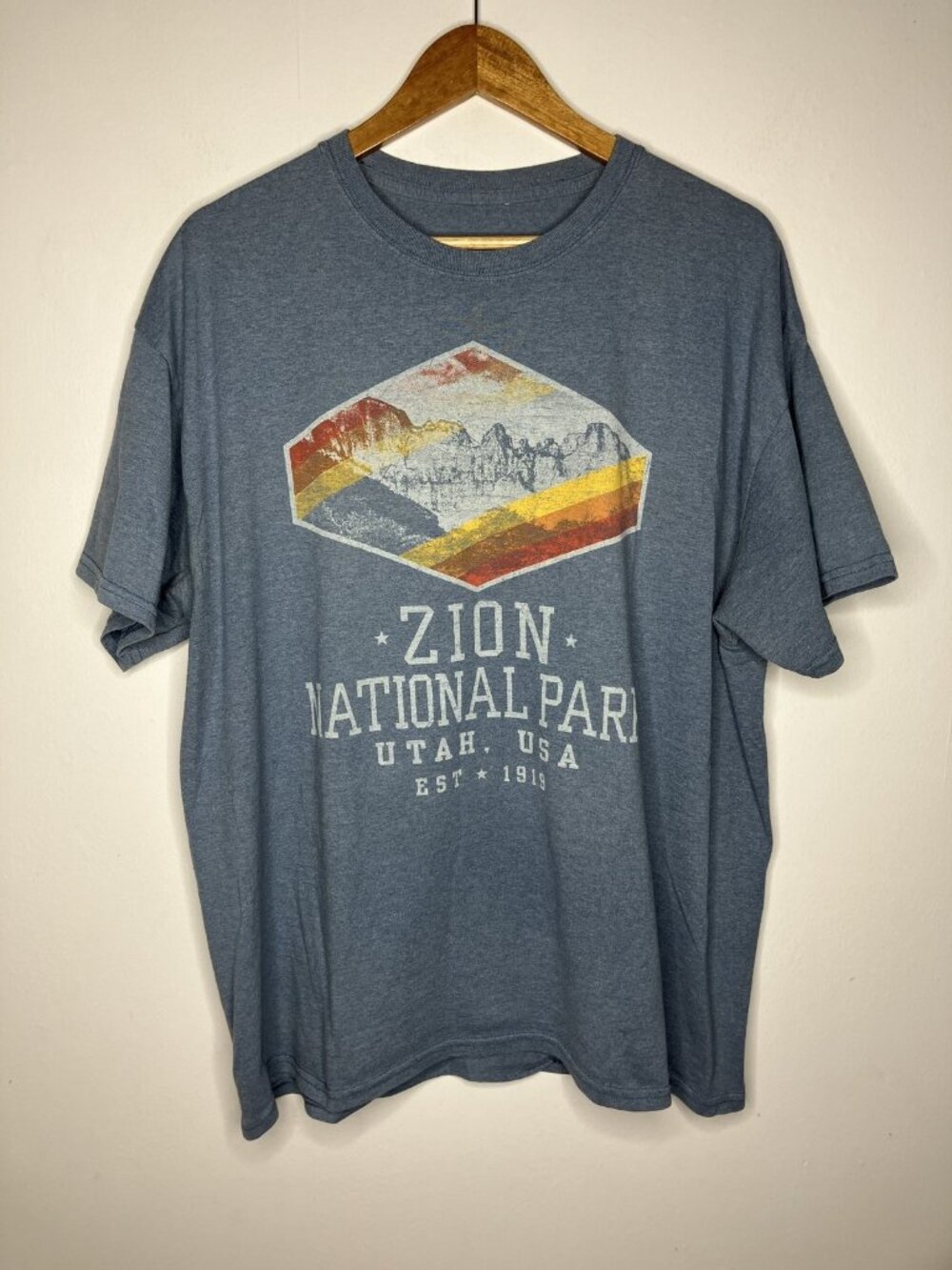 Zion National Park T-Shirt Men's Blue Graphic Tee Utah XL